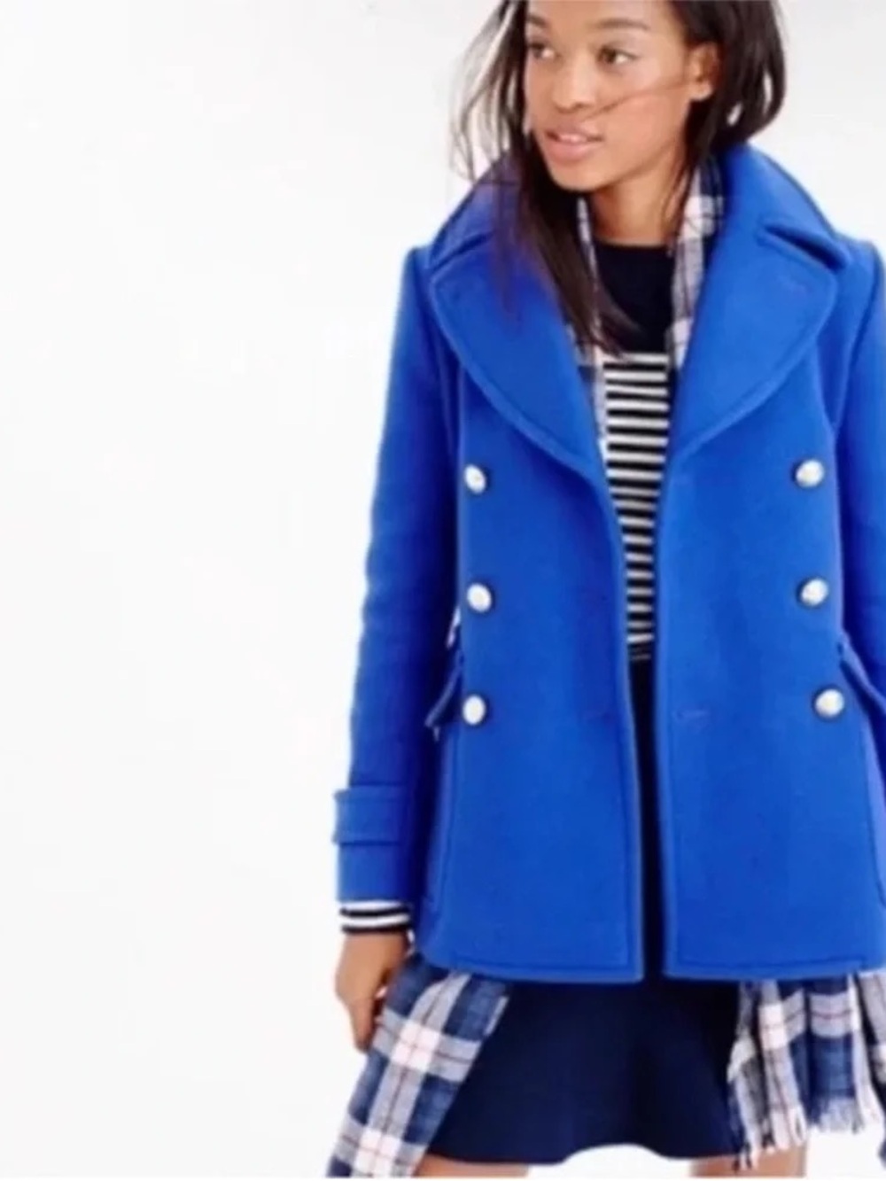 J. Crew Majesty Stadium Cloth Nello Gori Royal Blue Double-Breasted Pea Coat